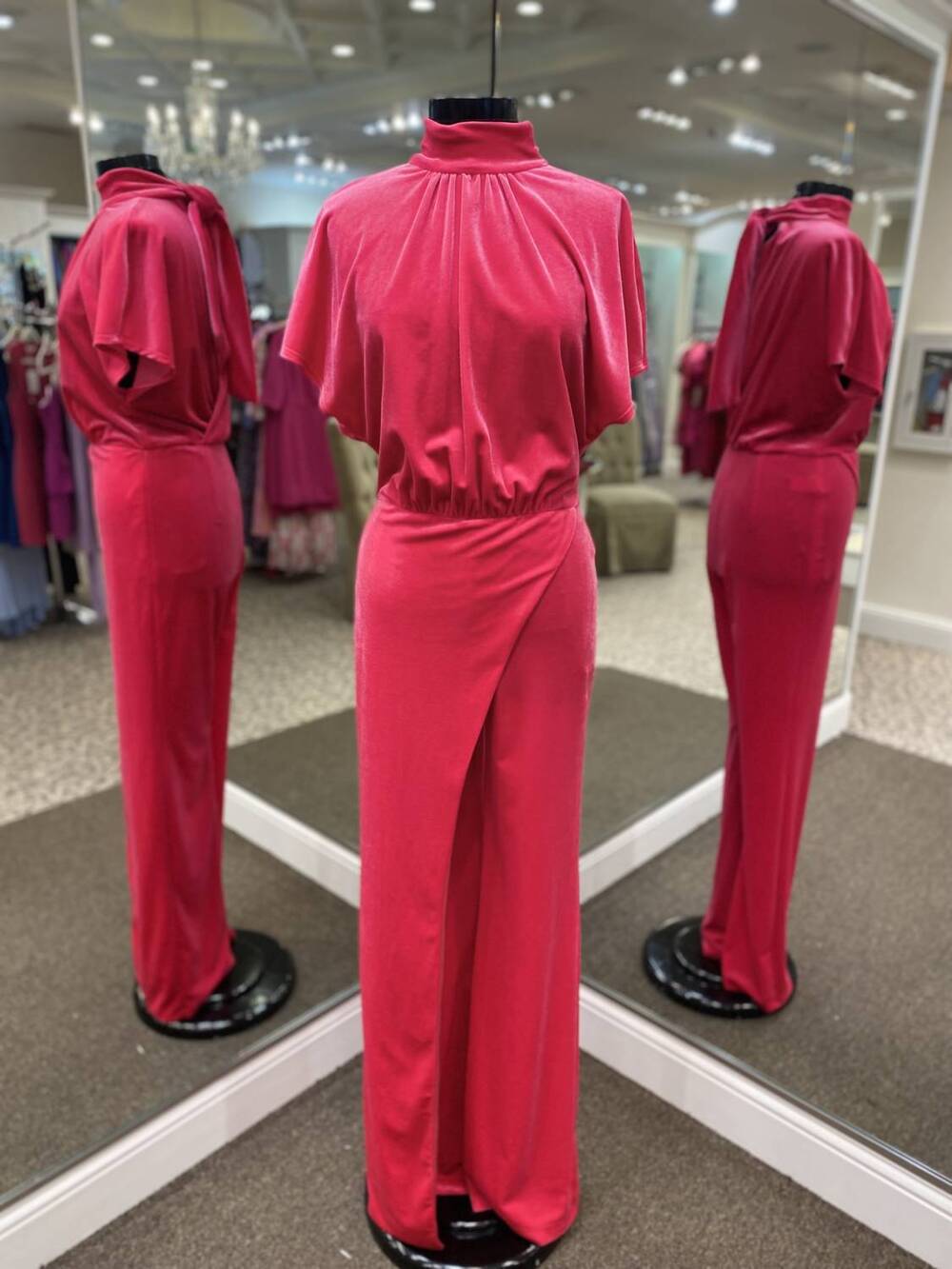 NEW BLACK HALO women's high neck jumpsuit in hot pink